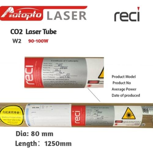 Aotopto Reci W2 90W-100W CO2 Laser Tube Wooden Box Packing Length 1200mm Dia. 80mm CO2 Laser Engraving Cutting Machine S2 Z2