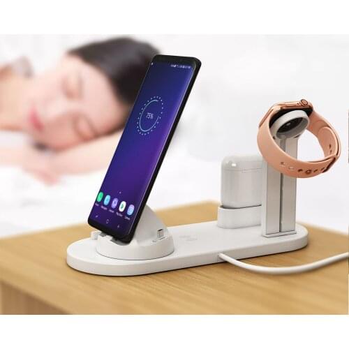 4 in 1 Wireless Charger Stand 10W Qi Fast Charging Dock Station for Apple Watch iWatch 5 AirPods Pro For iPhone 12 11 XS XR X 8