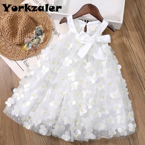Kids Dresses for Girls Flower Girl Dresses for Summer White Color Pincess Party Dress Children Girls Wedding Flower Dress