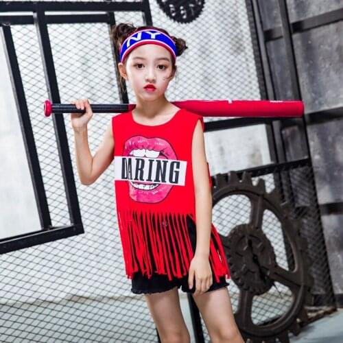 Sleeveless Tassels Child Jazz Dance Costume Girl Boy Hip Hop Dance Clothing Mordern Street Dance Outfit DS/DJ Stage Clothes 90