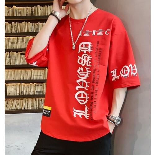 Hip Hop Style Loose Mens T-Shirts Casual Print 2021 Summer Short Sleeves Black White Red Tshirt Top Tees Oversize M-3XL Clothes