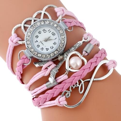 Gnova Platinum Paracord Bracelet Watch Eiffel Tower Paris Love Heart Charm Vintage Fashion Rhinestone Crystal Wristwatch A900