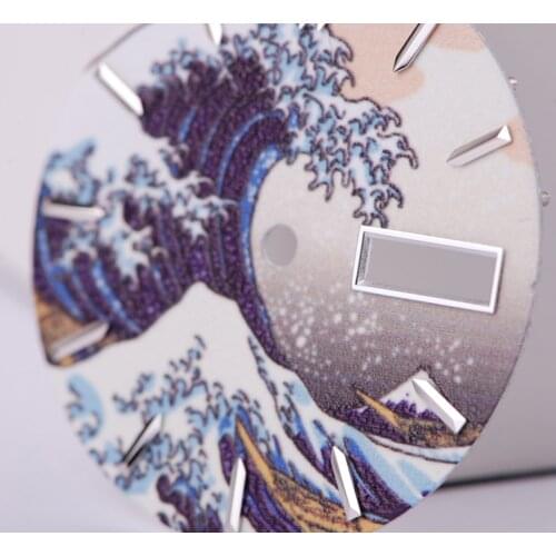 Heimdallr Watch Dial 29mm Kanagawa Surfing Watch Dial Suitable For NH35A Automatic Movement BGW-9 Blue Luminous Date Window