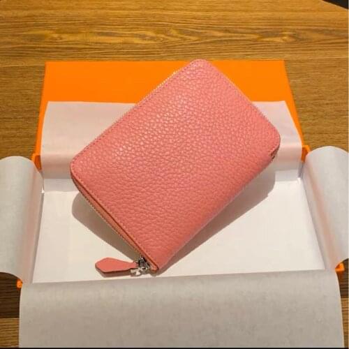 Genuine Leather Short Wallet Minimalist Design Cowhide Unisex Purse Zipper High Capacity Money Bag