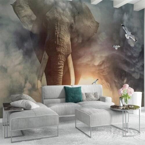 Wellyu Creative hand-painted elephant bird background wall painting custom large mural wallpaper papel de parede para quarto
