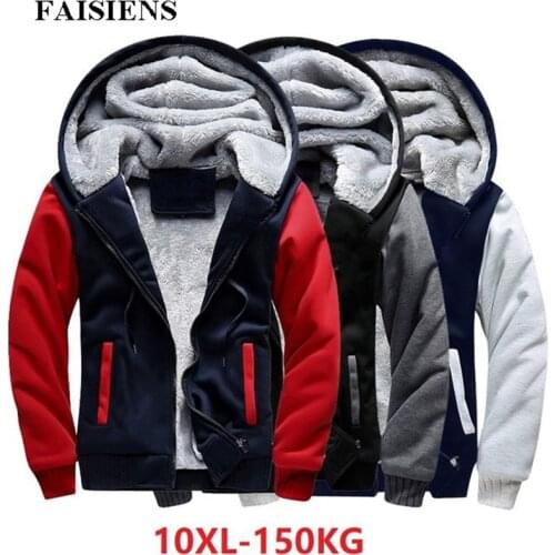 FAISIENS Men Jackets Plus Large Size 7XL 8XL Big Hooded Thick Warm Fleece Parkas 9XL 10XL Winter Black Patchwork Out Wear Coat