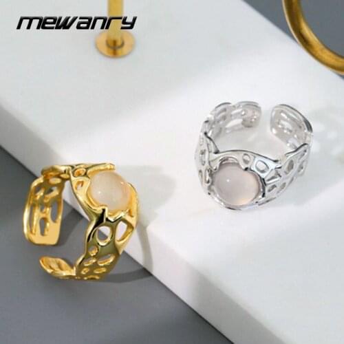 Mewanry 925 Sterling Silver Hollow White Agate Rings New Fashion Vintage Elegant Party Jewelry Birthday Gift for Women Wholesale