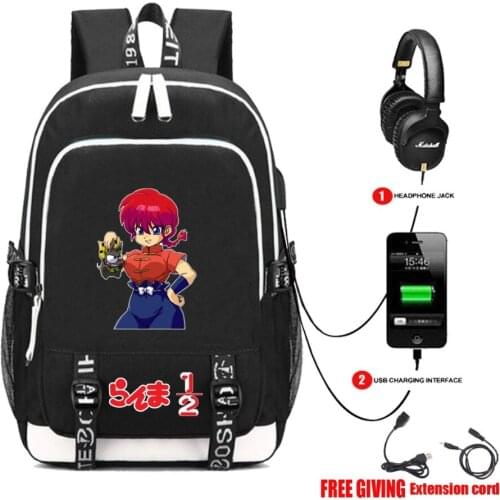 Multifunction USB charging Headphone jack bag Men womens travel Casual backpack School Bags for anime Ranma 2 backpack 6 style