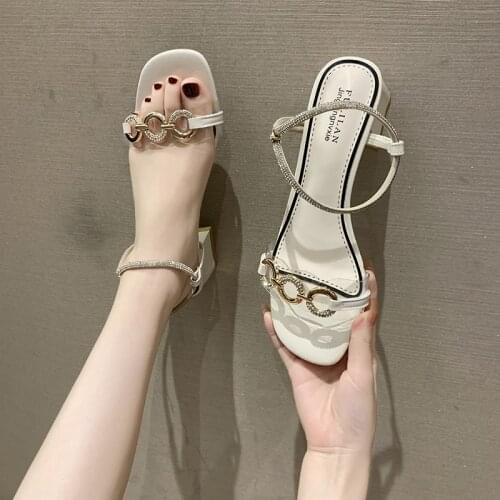 Fashion Sandals Womens Jacket Summer New Fashion All-match Rhinestone Buckle Belt Thick Heel Roman Womens Shoes