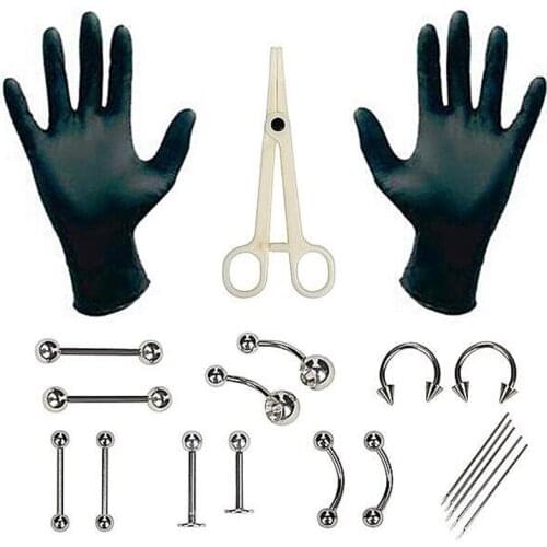 Puncture set 20 piece body piercing jewelry tool set