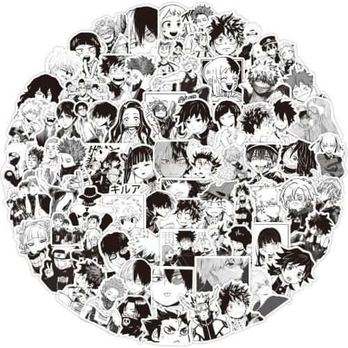 100PCS Mixed Attack on Titan Stickers Black and White Japanese Anime Comics Hero Academia Suitcase Graffiti Stickers