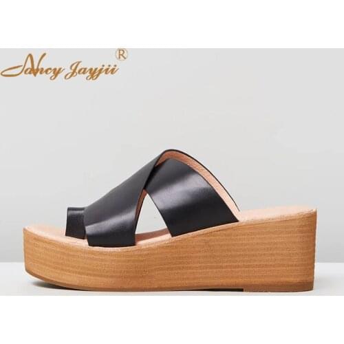 Nancyjayjii Women Slippers Female Adult Ladies Shoes Black Solid Super High Wedges heels Outside Novelty Fashion Elegent 2019