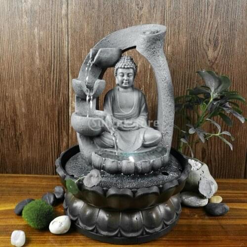 Buddha Tabletop Indoor Fountain Zen Rock Water Waterfall Fountain Fengshui Meditation Relaxing Sitting Buddha Home Deck Decor