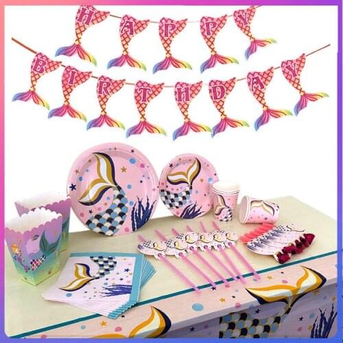 Mermaid Party Picnic Dinner Plates Under The Sea Summer Pool Beach Birthday Party Baby Shower Disposable Tableware