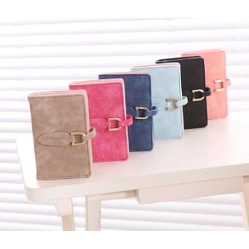 Solid Color PU Leather Womens Wallets and Purses Passport Card Holder Coin Bag Portable Zipper Buckle Handbag Mini Wallet