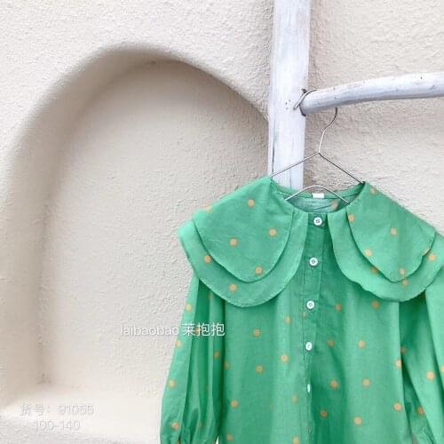 2 3 4 5 6 Years Toddler Girls Shirts Fashionable Korean Cotton Dots Shirts for Girl Lapel Long Sleeves Tops Baby Kids Clothing