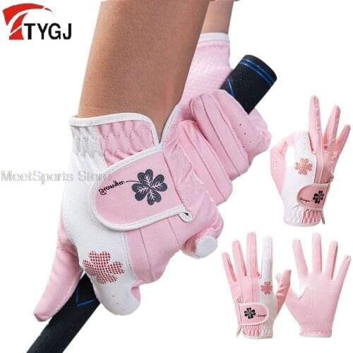 Golf Gloves Women 1 Pair Left Hand Right Hand Sports Gloves Breathable 3D Granules Microfiber Ladies Non-Slip Mittens Sunscreen