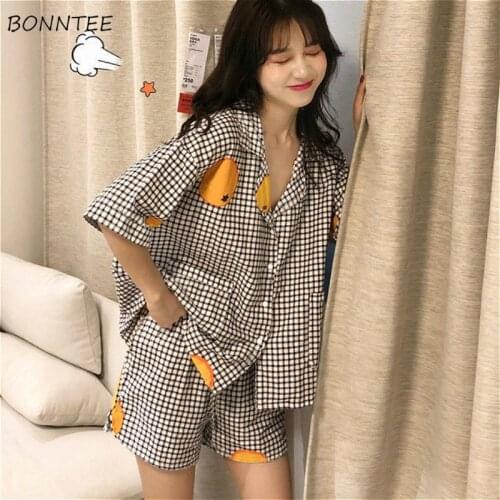 Pajama Sets Women New Korean Chic Print Sweet Summer Ins Shrort Sleeve Schoolgirls Pajama Homewear Kawaii Soft Fashion Sleepwear