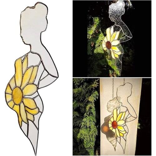 Pregnant Mother Shaped Hanging Suncatcher with Hook Stained Pregnancy Women Sunflower Window Pendant Ornament Decoration E7CB