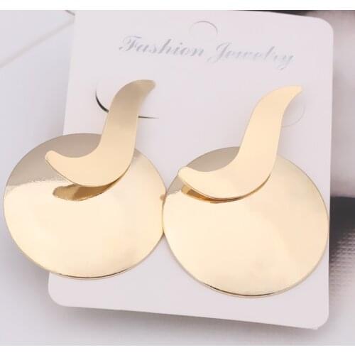 Simple Vintage Geometric Round Coin Metal Earrings for Women Gold Color Statement Sequin Earrings Modern Art Party Jewelry