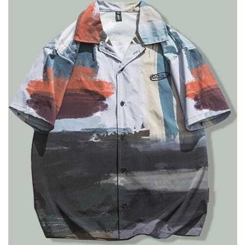 Painting Tie-dye Print Shirt Mens Harajuku Art Oversize Short Sleeve Casual Tops Hip Hop Streetwear Couple Loose Hipster Shirts