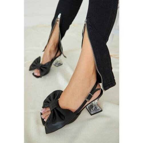 Esdoli Bow Black Heels Sandals Casual Sandals Shoes for Women 2021 Famous Designer Brand Slippers Fashion High Quality