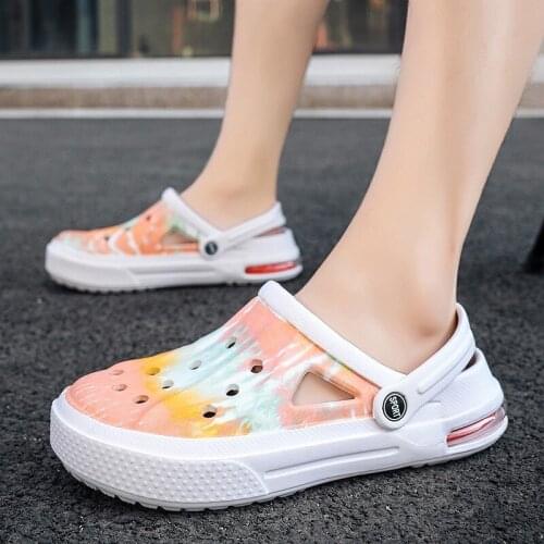 ZEEKSON Couple Sandals Breathable Holes Womens Shoes Camouflage Graffiti Air Cushion Indoor Non-slip Two-wear Male Sandals