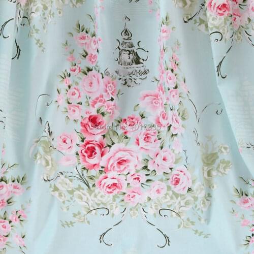 New 160CM Width Light Blue Vintage Rose Floral 100% Twill Cotton Patchwork Fabric Sewing Material