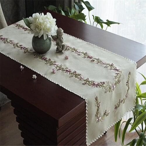 Free Shipping Pastoral Style Ribbon Embroidery Tablecloth Table Cover Coffee Tea Gift Wedding Living Decorate Antependium