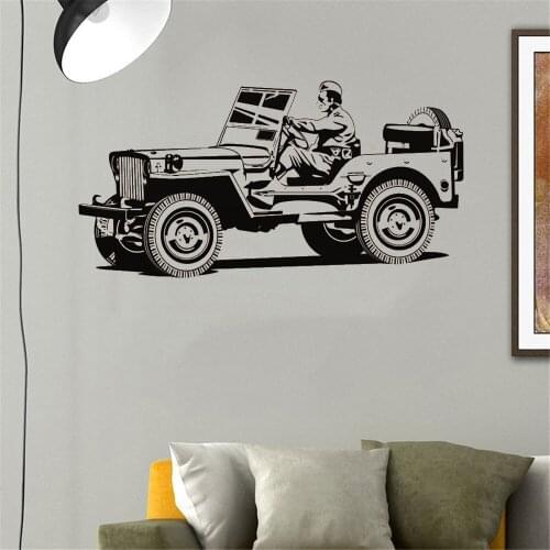 Morden Retro Car Wall Decal Cartoon Driver Wall Sticker MilitaryRemovable For Living Room Decor Vinyl Sticker DW5783