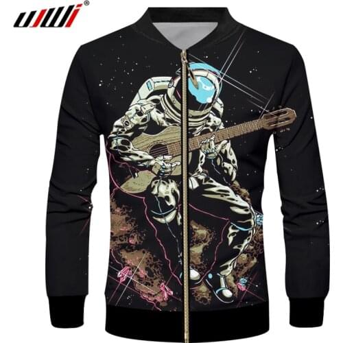 UJWI 2018 Man/women Long Sleeve Tops Clothes 3d Cool Printed Astronaut guitar Jacket Outer Windbreaker Unisex Coats Plus Size