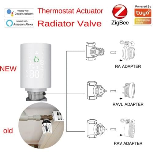 Tuya ZigBee 3.0 Smart Radiator Valve Scheduled Thermostat Actuator Temperature Controller with RA RAV RAVL adapter support alexa
