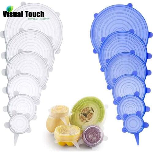 Visual Touch 6PCS set Silicone Stretch Lids Universal Silicone Food Wrap Bowl Pot Lid Silicone Cover Pan Cooking Cooking Tool