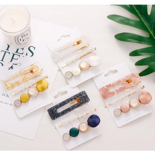3Pcs/set New Women Hair Accessories Fashion Pearls Barrettes Acetate Rectangle Hairpins Acrylic Beads Hair Clips Headwear Set