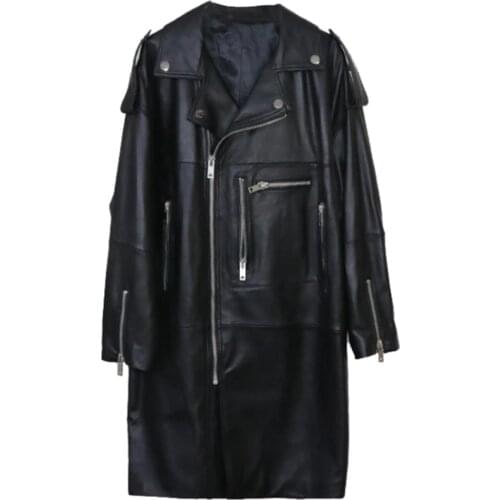 New plus size 5xl Oversized Black Long Womens Leather Jacket Long Sleeve Coat
