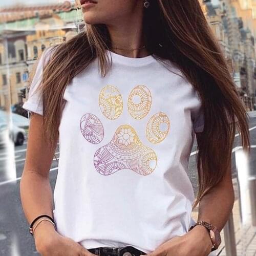 Women T-shirts Floral New Style Dog Paw Cartoon Animal Pet 90s Summer Graphic Print Female Stylish T Top Shirt Girl Tee T-Shirt