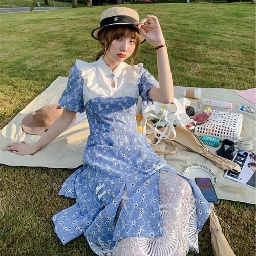 Vintage Lace Patchwork Dress Female Sweet 2021 Trend Fashion Women Summer Dress New Korean Style Design Birthday Dress for Woman