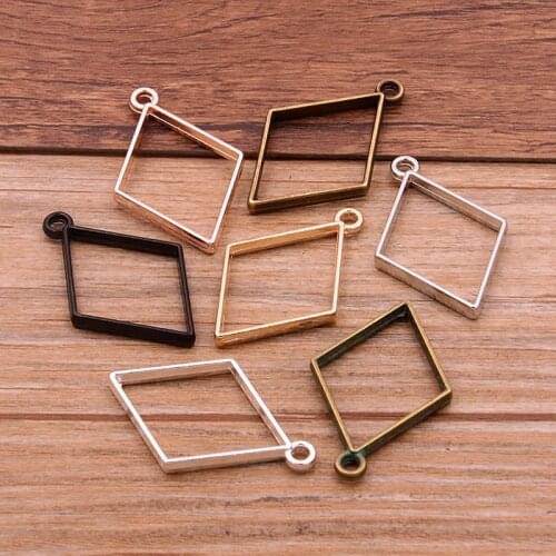 10pcs 26*40mm Three Color Alloy Jewelry Accessories Geometry Charm Hollow Glue Blank Pendant Tray Bezel 12D50