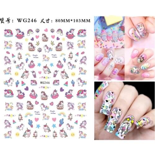 10PCS3D10pcs cartoon unicorn rainbow nail art stickers unicorn nail repair adhesive decal tool decoration set