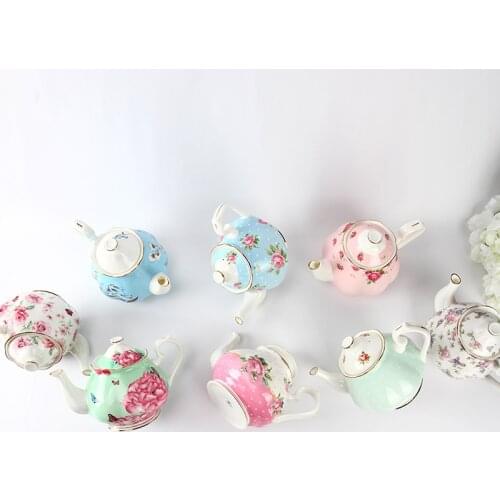 1000ML, real bone china tea pot, creative floral elegant painting, teapot ceramic for serving, coffee kettle for household gift