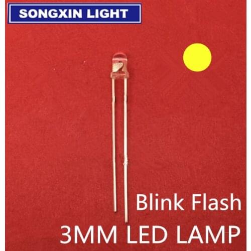 1000pcs 3mm flashing yellow LED(5000mcd)3mm blinking yellow led flash water clear light lamp transparents clear 3MM danshan Y