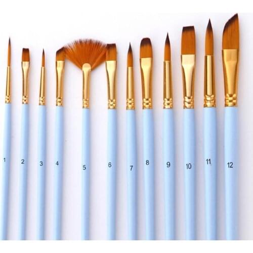 12pcs Round Pointed Spike Tip Oil Painting Watercolor Brushes Nylon Hair Paintbrushes Set Different Size Fine Drawing Tool
