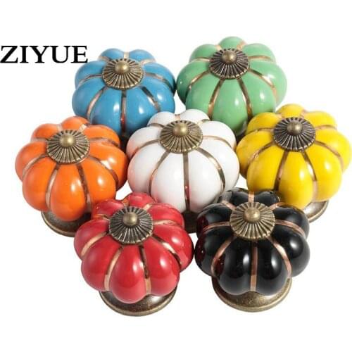 2PCS/LOT Free Shipping Pumpkin Ceramic Handle Round Single Hole Childrens Cartoon European Style