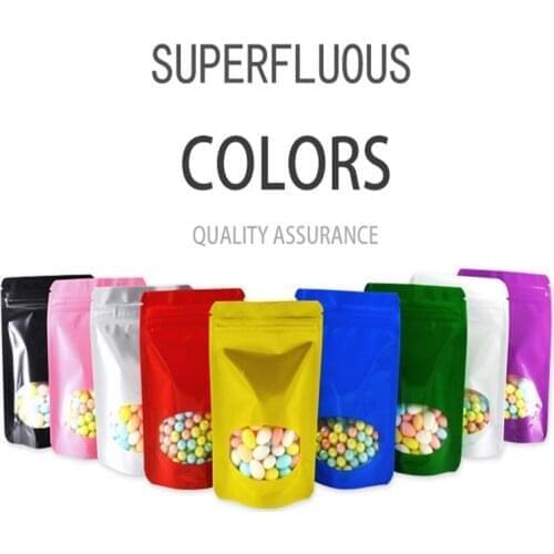 20 Pcs/Lot Colored Aluminum Foil Stand Up Zip Lock with Clear Window For Snack Storage Resealable Bag Saves Masks