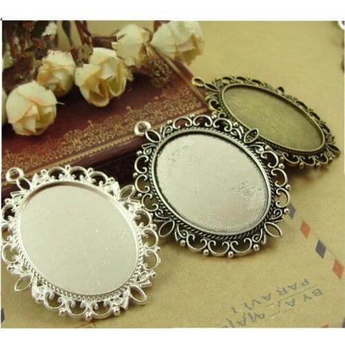 20Pcs/lot Vintage 2-sided Big Cabochon Settings 40*30MM 3 Colors Cameo Base for Jewelry Making