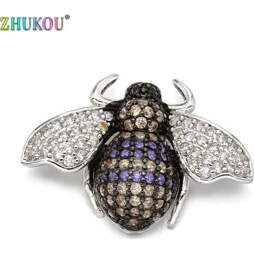 26*18mm Handmade Brass Cubic Zirconia Bees Charms Connectors for Diy Jewelry Findings, Hole: 1.5mm, Model: VS258