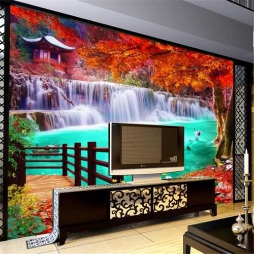 Beibehang Custom wallpaper 3d обои autumn lake landscape painting background wall decoration painting papel de parede фотообои