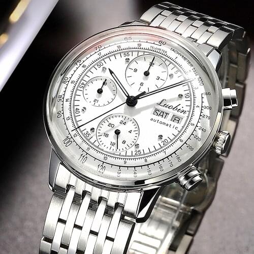 Luxury Automatic Watch Men Self Winding Mechanical Wristwatch Fashion Dress Stainless Steel Luminous Clocks Reloj Hombre LUOBIN