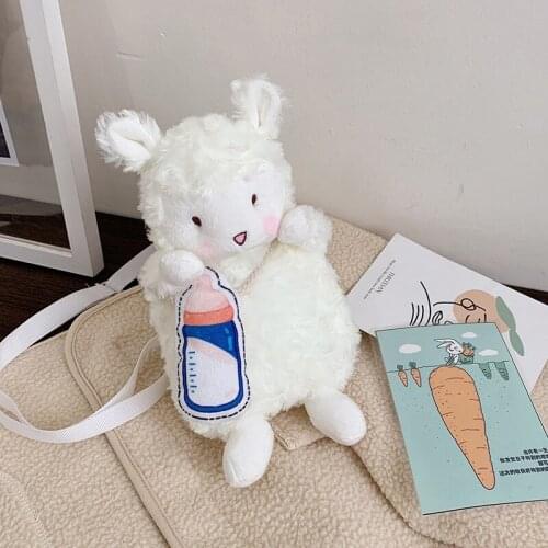 DDLG Adult Baby Crossbody Plush Sling Bag Cute Sheep With Baby Bottle Shoulder Bag Girls Handbag For Short Travel