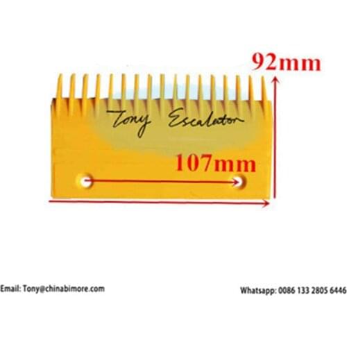 S655B6 Escalator ABS Comb Plate L155mm W92mm Hole Space 107mm CENTER 17Teeth Yellow Plastic